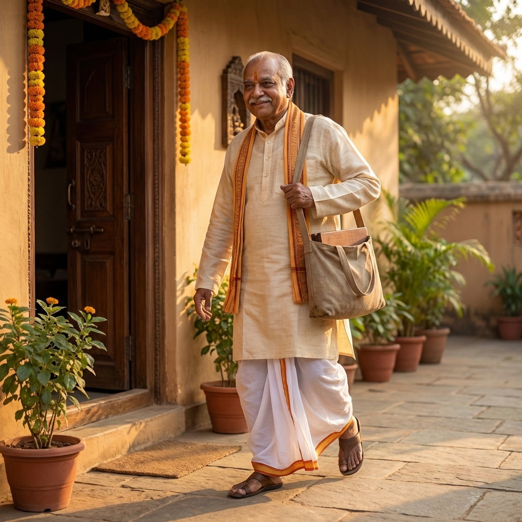 Pandit ji carrying jhola